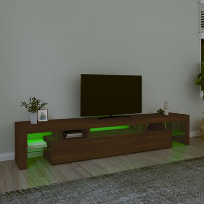vidaXL ТВ шкаф с LED осветление, кафяв дъб, 215x36,5x40 см