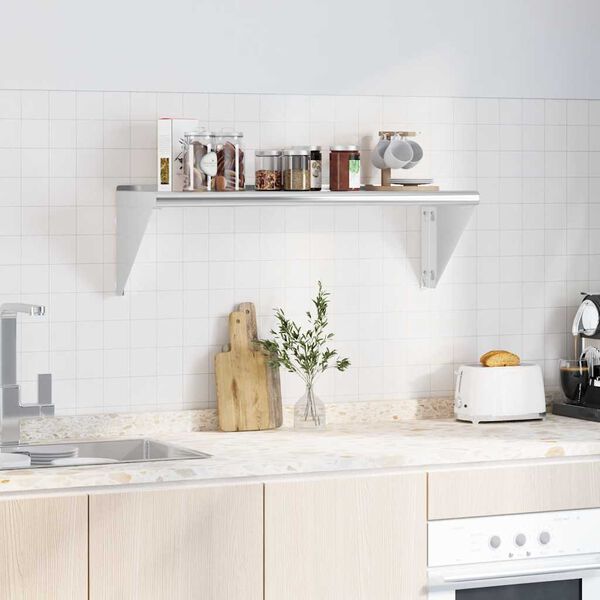 vidaXL Стенен рафт, 100x30x31 см, сребрист, неръждаема стомана