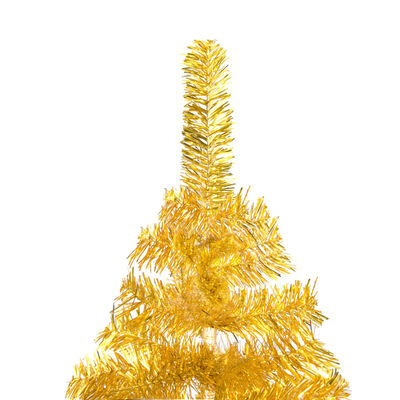 vidaXL Изкуствена осветена коледна елха със стойка златиста 180 см PET