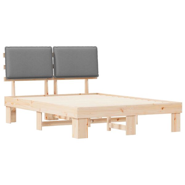 vidaXL Леглова рамка с тапицирана гръбна част Светлосиво 135 x 190 cm