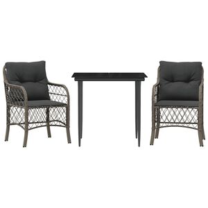 vidaXL Бистро комплект с възглавници 3 части сив полиратан
