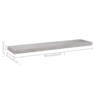 vidaXL Окачени стенни рафтове 4 бр бетонно сиви 90x23,5x3,8 см МДФ
