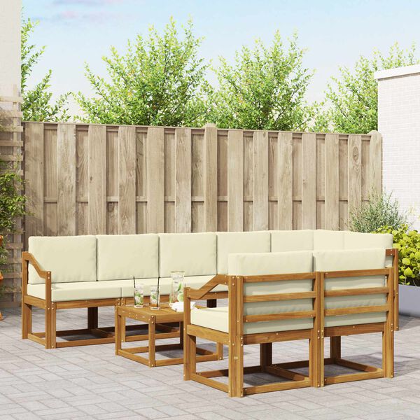 vidaXL Комплект дивани за открито 9 pcs Натурален и Крема