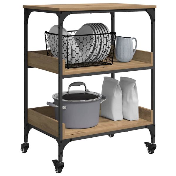 vidaXL Кухненска количка Дъб 60 x 41 x 80.5 см Инженерно дърво