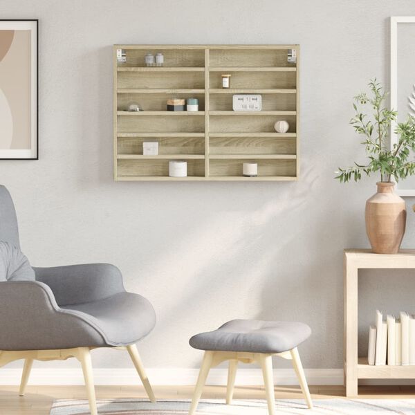 vidaXL Шкаф витрина, дъб сонома, 80x8,5x58 см, инженерно дърво