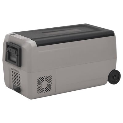 vidaXL Хладилна кутия с колелца и адаптер черно и сиво 36 л PP и PE