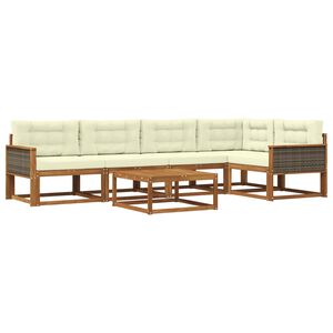 vidaXL Комплект дивани за открито 6 pcs Натурален и Крема
