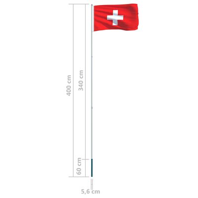 vidaXL Флаг на Швейцария и алуминиев флагщок, 4 м