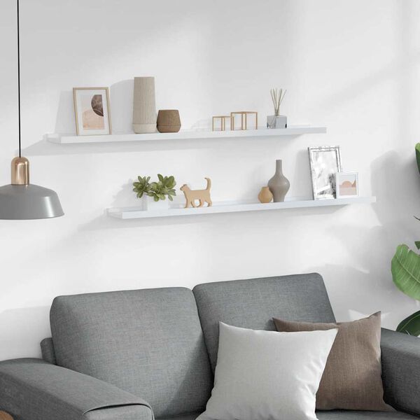 vidaXL Стенни рафтове, 2 бр, бели, 100x9x3 см