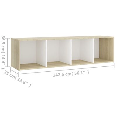 vidaXL ТВ шкаф, бяло и дъб сонома, 142,5x35x36,5 см, ПДЧ