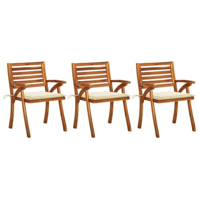 vidaXL Градински трапезни столове с възглавници, 3 бр, акация масив