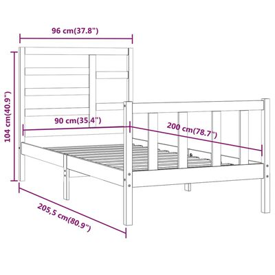 vidaXL Рамка за легло, бор масив, 90х200 см
