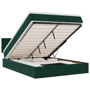 vidaXL Османска легло с матрак и LED, тъмнозелено, 140x190 см, кадифе