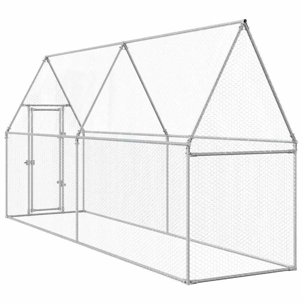 vidaXL Клетка за пилета сребриста 400x100x190 см поцинкована стомана
