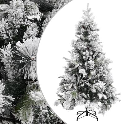vidaXL Коледна елха с флокиран сняг и шишарки, 195 см, PVC и PE