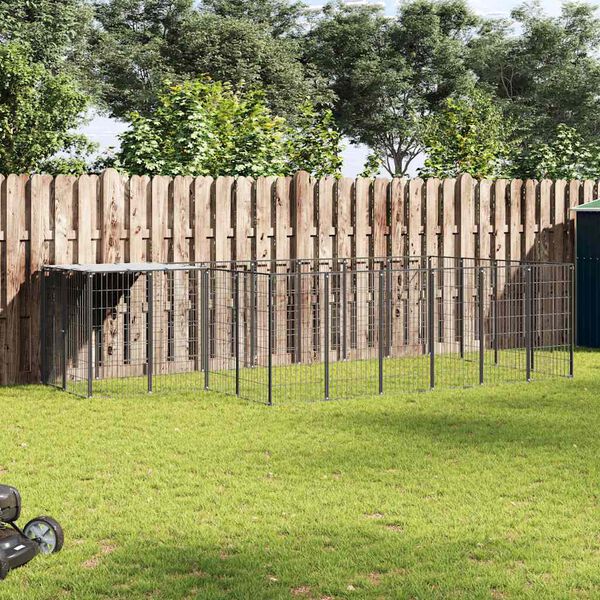 vidaXL Клетка за кучета, черна, 8,47 м&sup2;, стомана