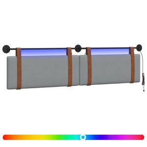 vidaXL Табла за легло висяща С LED осветление Светлосиво Антично PU