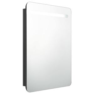vidaXL LED шкаф с огледало за баня, сияйно черно, 60x11x80 см