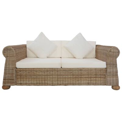 vidaXL 2-местен диван с възглавници, естествен ратан