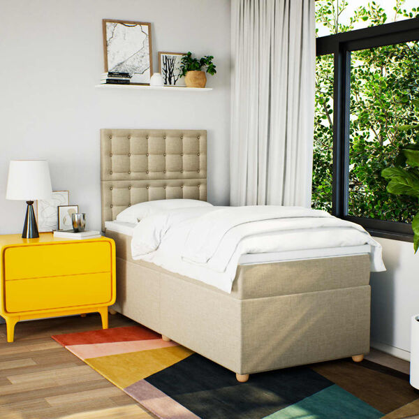 vidaXL Боксспринг легло с матрак, кремава, 90x190 см, плат