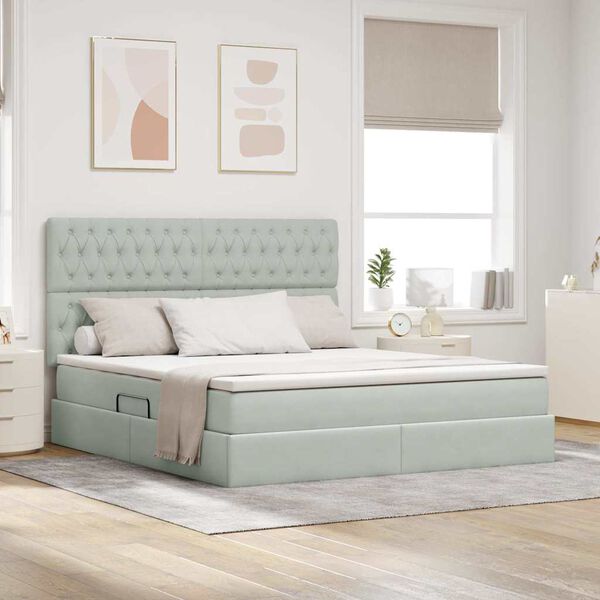 vidaXL Легло с място за съхранение и матрак Светлосиво 160 x 200 cm