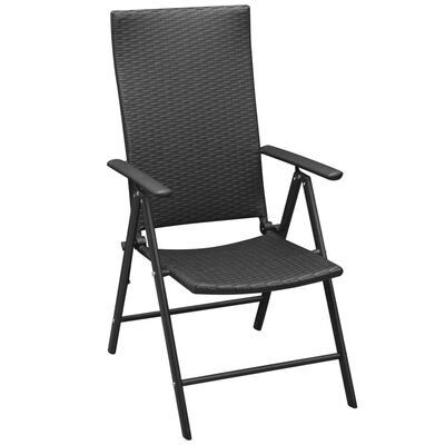 vidaXL Стифиращи градински столове с възглавници 2 бр полиратан черни