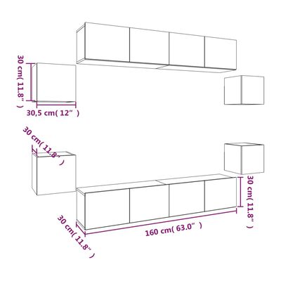 vidaXL Комплект ТВ шкафове от 8 части инженерно дърво Бял гланц