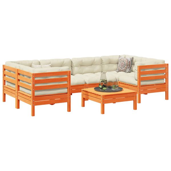 vidaXL Градински комплект с възглавници, 7 части, восъчнокафяв