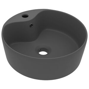 vidaXL Луксозна мивка с преливник тъмносив мат 36x13 см керамика