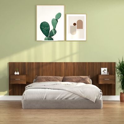 vidaXL Горна табла за легло с шкафчета, кафяв дъб, инженерно дърво