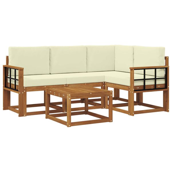 vidaXL Комплект дивани за открито 5 pcs Натурален и Крема