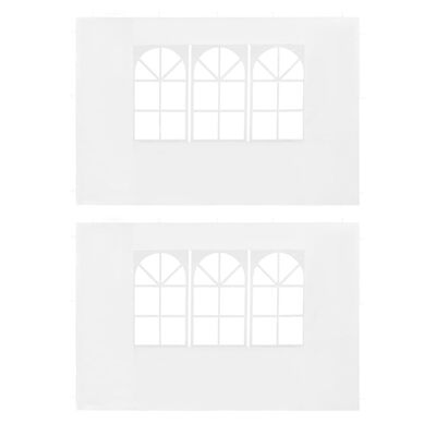 vidaXL Странични стени за парти шатра, 2 бр, с прозорци, PE, бели