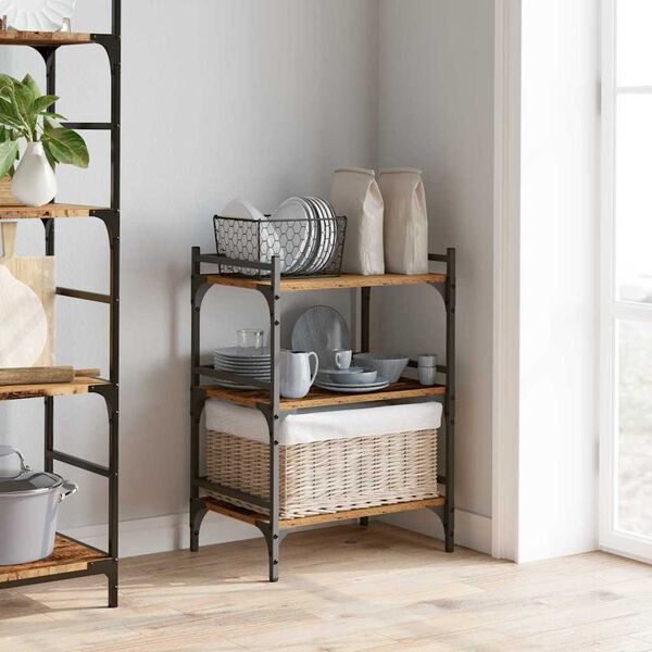 vidaXL Кухненска количка Старо дърво 50 x 35 x 75.5 см Инженерно дърво