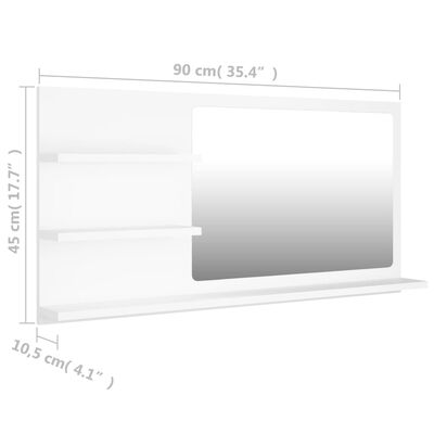 vidaXL Огледало за баня, бял, 90x10,5x45 см, ПДЧ