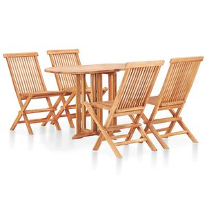 vidaXL Градински трапезен комплект, сгъваем, 5 части, тик масив