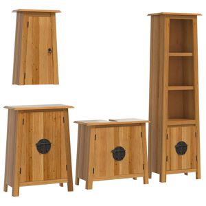 vidaXL Комплект мебели за баня, 4 части, масивна борова дървесина