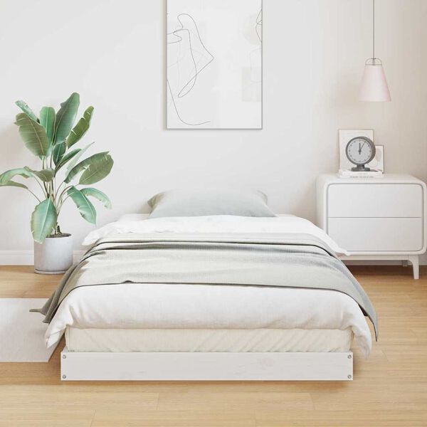 vidaXL Леглово дъно Бяло 90 x 210 cm Масивна борова дървесина