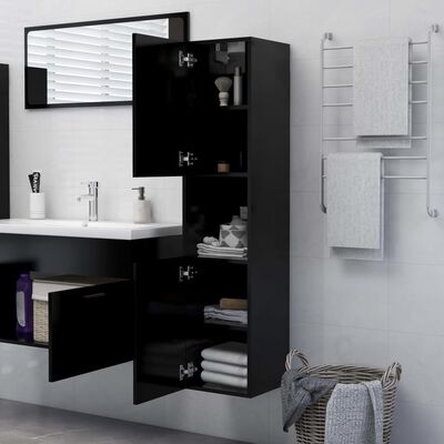 vidaXL Шкаф за баня, черен, 30x30x130 см, ПДЧ