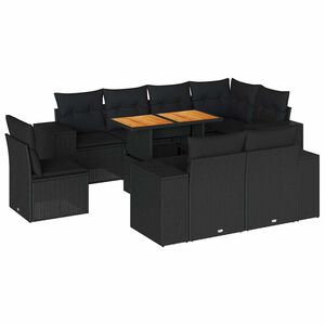 vidaXL Градински комплект диван с възглавници 9 части черен полиратан