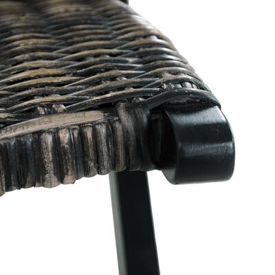 vidaXL Релаксиращ стол, черен, естествен кубу ратан и махагон масив
