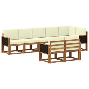 vidaXL Комплект дивани за открито 8 pcs Натурален и Крема Полиестер