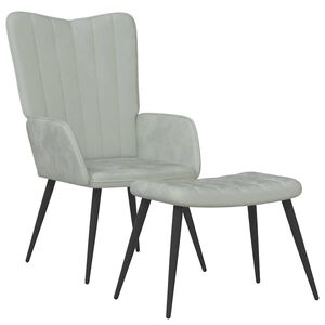 vidaXL Релаксиращ стол с табуретка, светлосив, кадифе