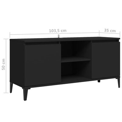 vidaXL ТВ шкаф с метални крака, черен, 103,5x35x50 см