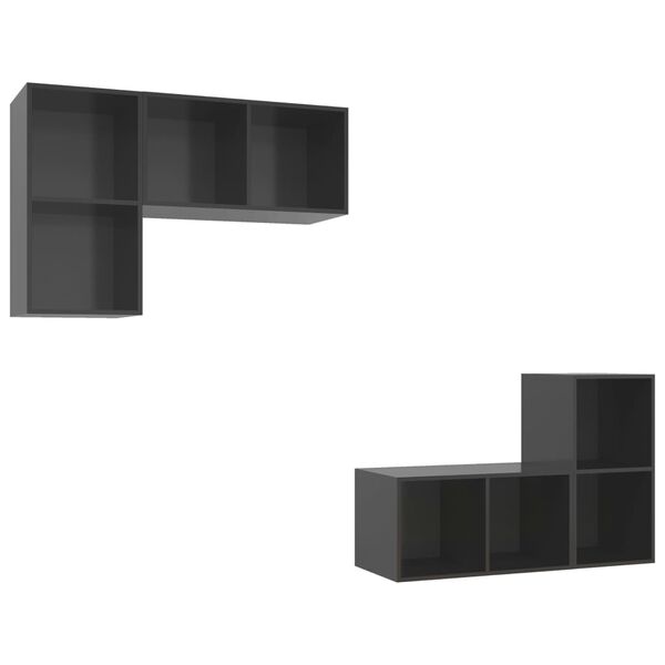 vidaXL ТВ шкафове за стенен монтаж, 4 бр, сив гланц, инженерно дърво