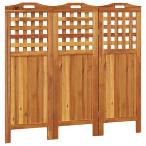 vidaXL Параван за стая, 3 панела, 121,5x2x115 cм, акациево дърво масив