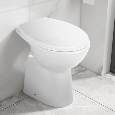 vidaXL Висока тоалетна без ръб плавно затваряне +7 см керамика бяла