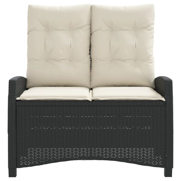 vidaXL Накланяща се градинска пейка с възглавници черен полиратан