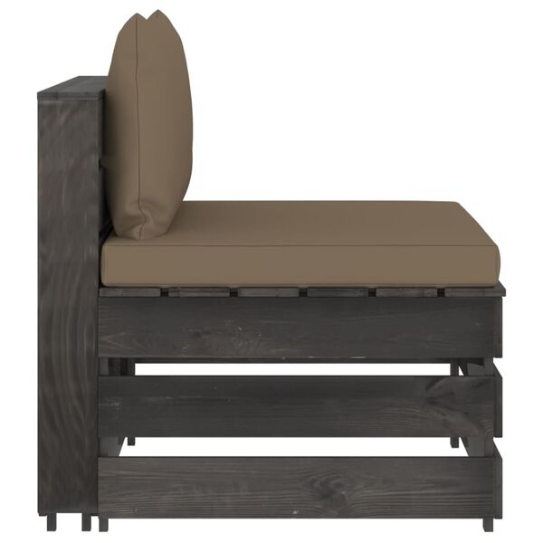 vidaXL Секционен ъглов диван с възглавници, сиво импрегнирано дърво