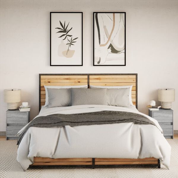 vidaXL Нощни шкафчета с LED, 2 бр, сив сонома, инженерна дървесина