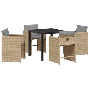vidaXL Комплект за хранене в градината 5 pcs Бежово полиратан